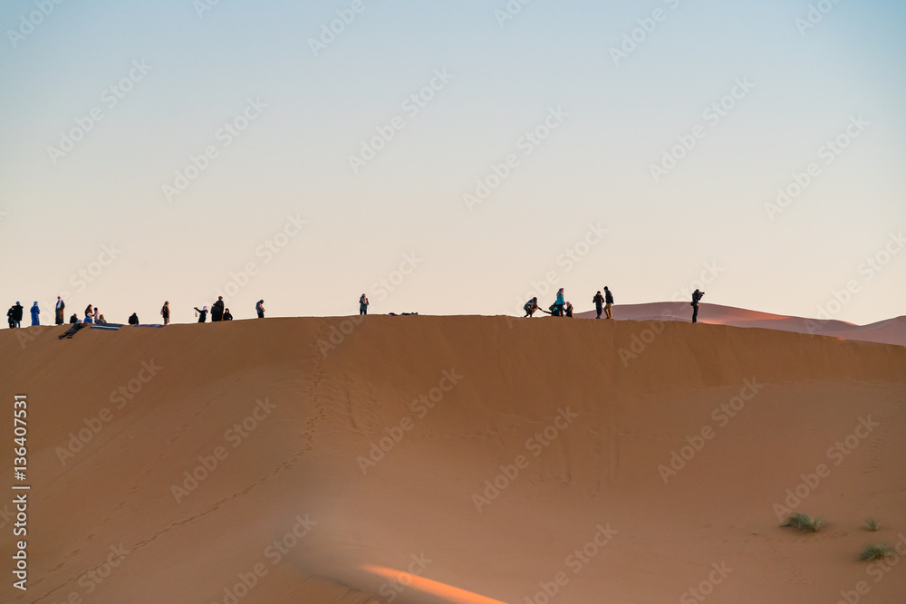 group of tourist  observer sand desert
