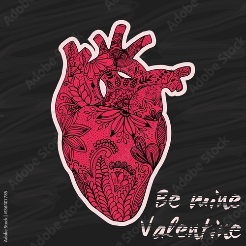 Hand drawn human heart in doodle style. Valentine Day. Be mine Valentine. Vector illustration.