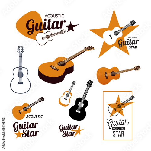 acoustic guitar logo and icons set. isolated vector illustrations