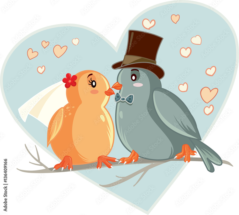 Obraz premium Lovebirds Vector Cartoon Wedding Invitation