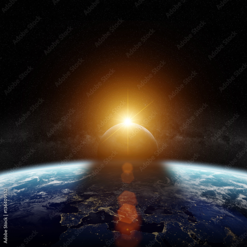Fototapeta premium Zaćmienie słońca na planecie Ziemia Elementy renderowania 3D