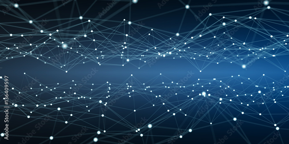 Floating white and blue dot network 3D rendering Floating white and blue dot network 3D rendering