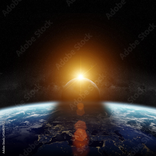 Eclipse of the sun on the planet Earth 3D rendering elements of