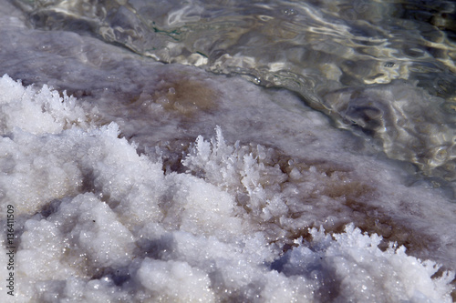  Salt formation in coastline the  Dead Sea. © vrangel