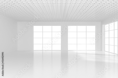 light white room and big window. 3d rendering.