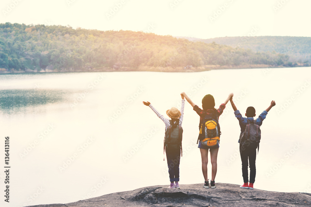 Happy Asian people backpack in nature background, Relax time on holiday Happy Asian people backpack in nature background, Relax time on holiday