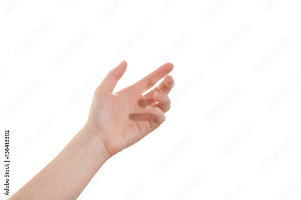 Open girl's hand isolate on a white background Open girl's hand isolate on a white background