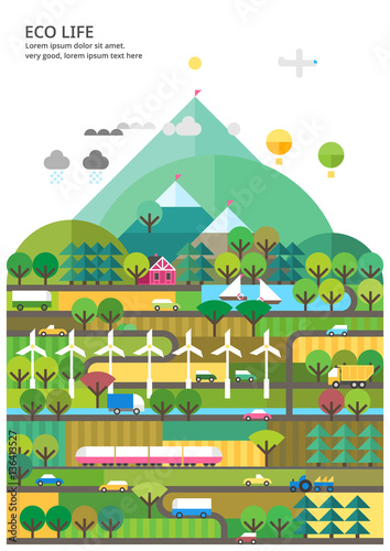 Mountain landscape. Ecological holidays. The development of agriculture. Valley. Transport connection. Lodge. Country house