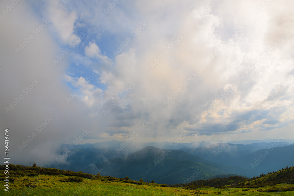 Cloudy sky in mountains Carpathians