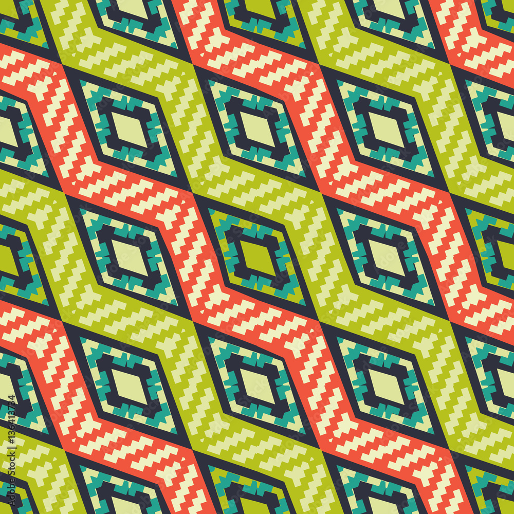 Fototapeta premium Geen and orange diagonal stripped african geometric pattern