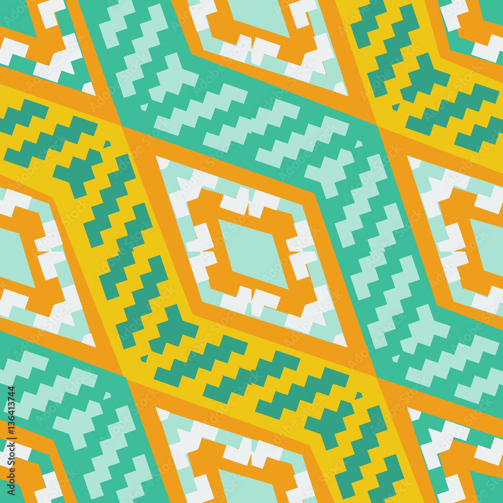 Oriental pattern with geometric elements in yellow and turquoise