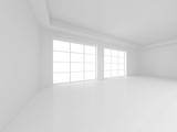 Modern bright gallery with white wall. 3d rendering