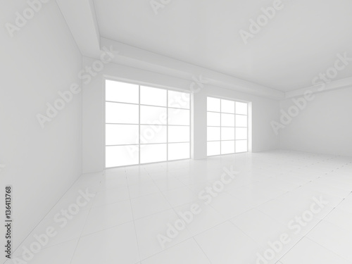 Modern bright gallery with white wall. 3d rendering