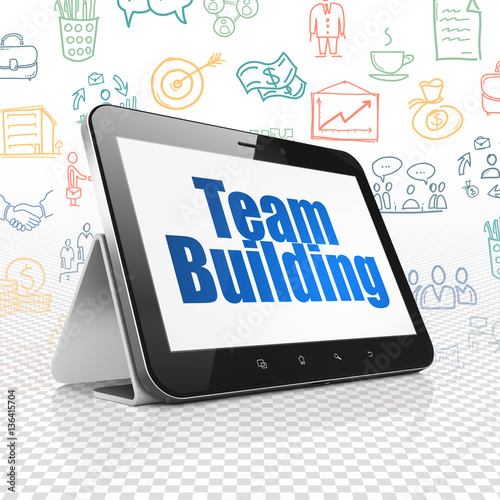 Finance concept: Tablet Computer with Team Building on display