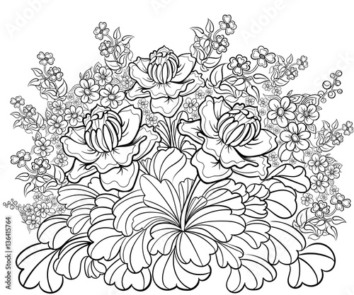 Hand drawn ink pattern. Coloring book for adult