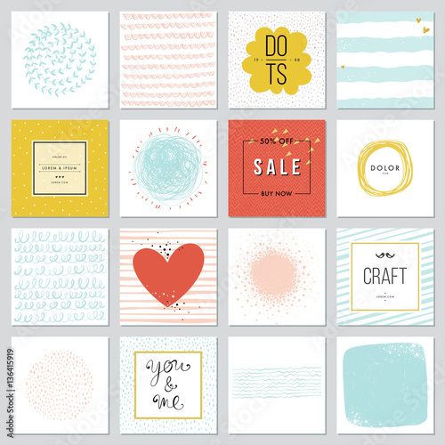 Contemporary universal square cards templates. Design for invitations, posters, brochures and flyers. Also for newsletter, sale and promotional banners.