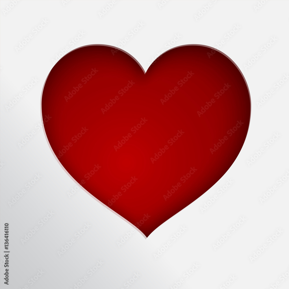 Red heart vector illustration on white background as template for valentines day greeting card, paper cut out art style