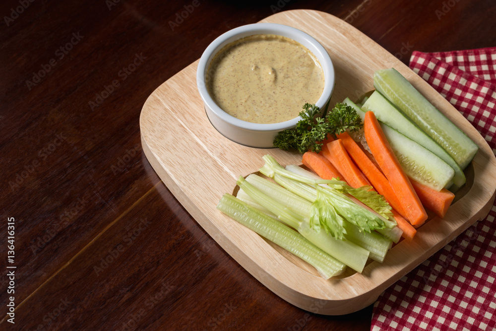 Vegetable sticks. Fresh celery and carrot, cucumber with sauce.. Vegetable sticks. Fresh celery and carrot, cucumber with sauce..