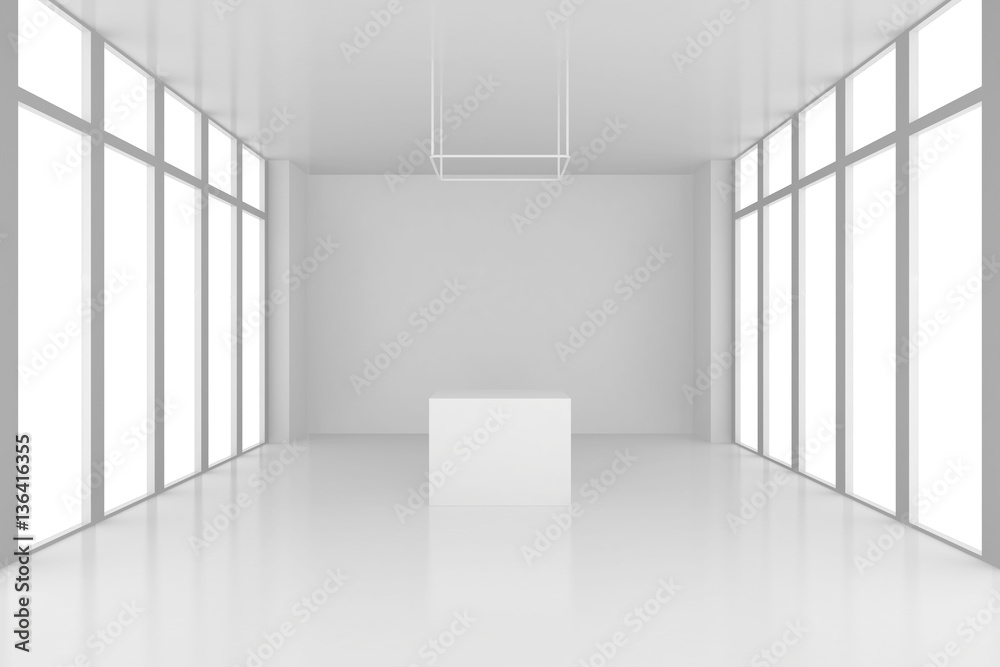 pedestal in white room with windows. 3d render. pedestal in white room with windows. 3d render.