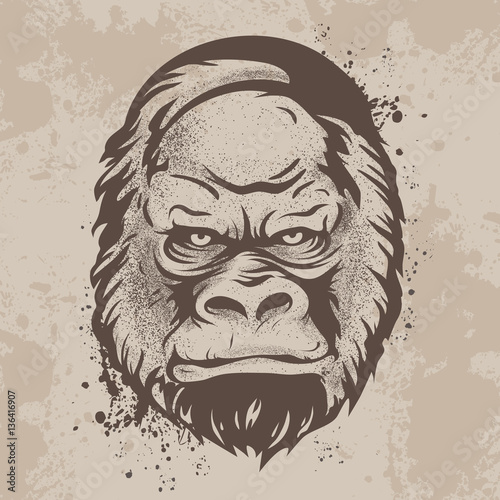 silhouette snout gorillas, monkeys in retro style