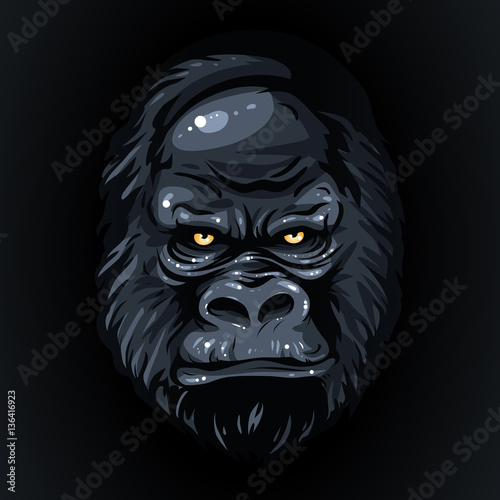 drawing realistic black face gorilla, yellow eyes