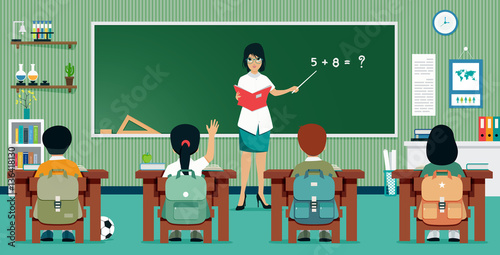 Teachers are teaching mathematics to students in the classroom.