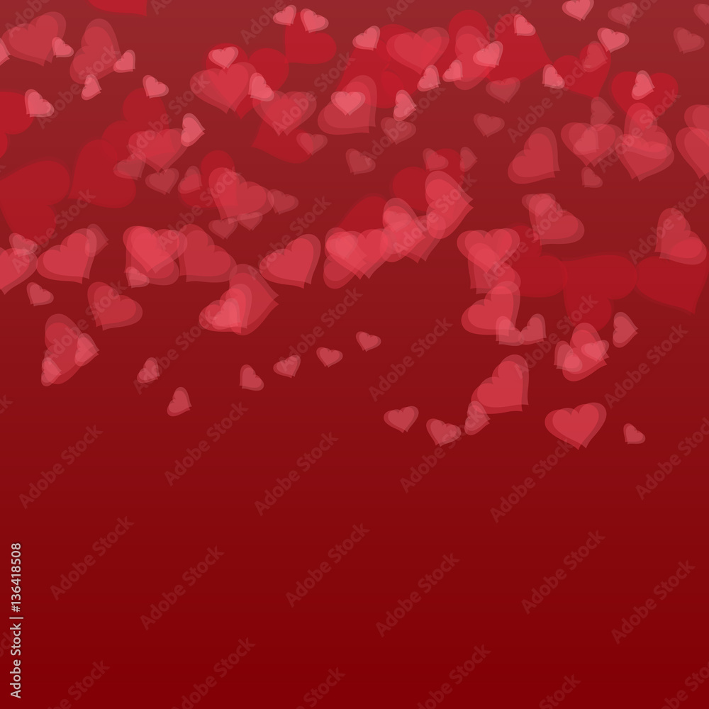 Red Transparent hearts on gradient background. Valentine s Day. illustration