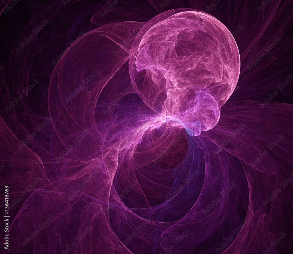 Fototapeta premium Purple jellyfish cosmos clouds design. Abstract background. Isolated on black background.
