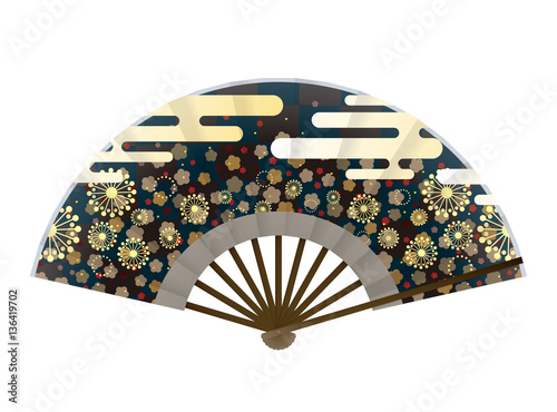 扇子　和柄　花と空