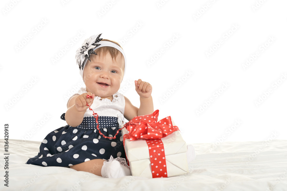 Cute baby girl with gift Cute baby girl with gift