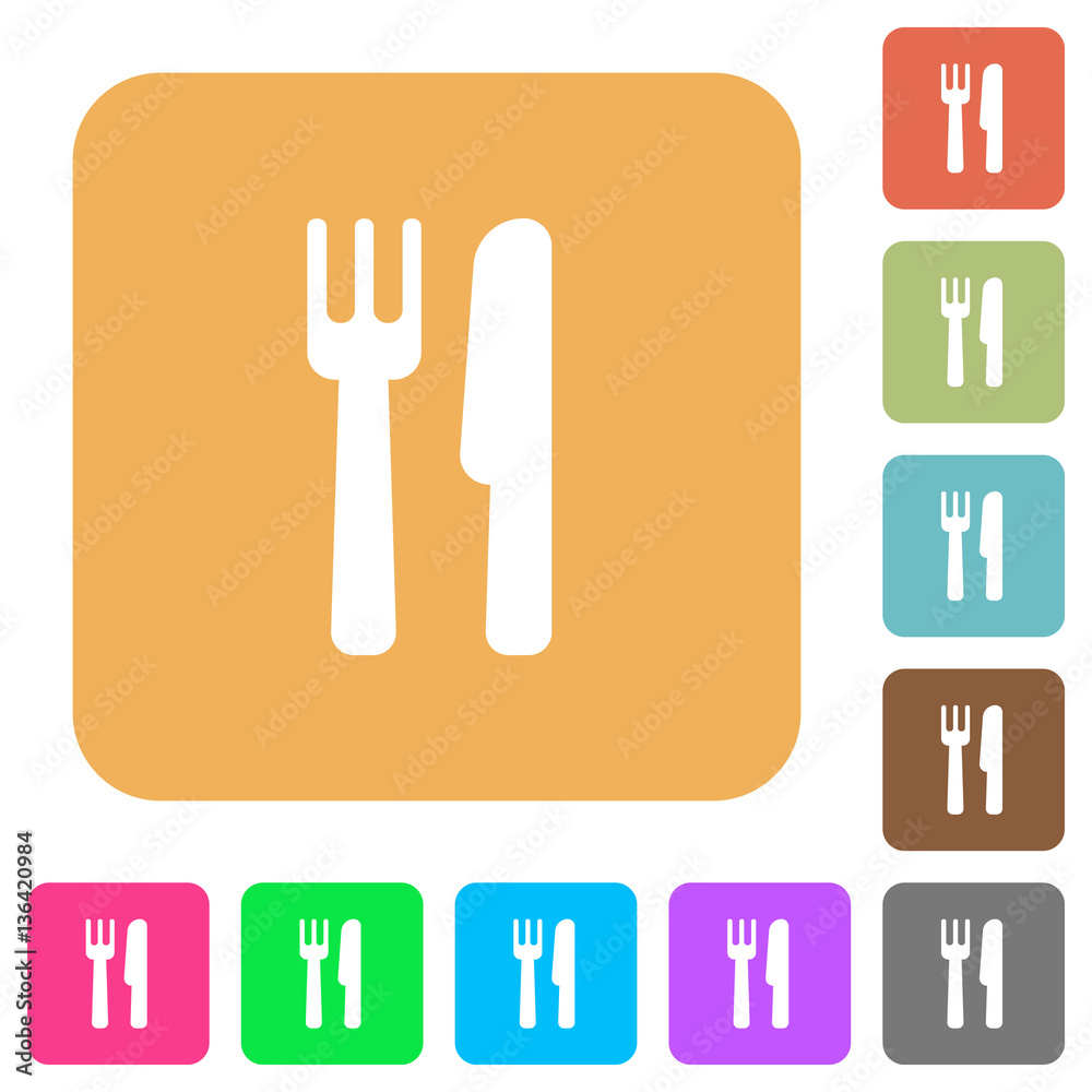 Fototapeta premium Cutlery rounded square flat icons