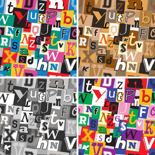 Set of ransom note kidnapper seamless patterns