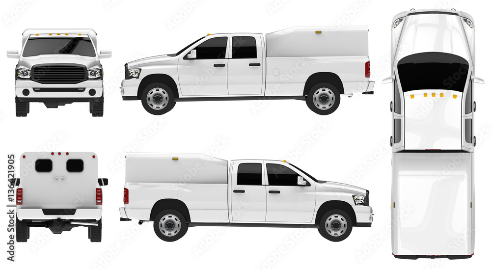White pickup truck template isolated car on white background. - obrazy, fototapety, plakaty 