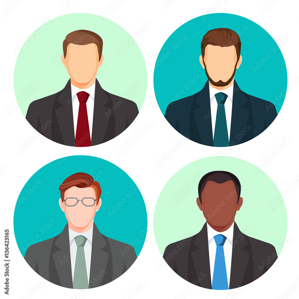 Businessman avatar four pictures vector set on white. Businessman avatar four pictures vector set on white.