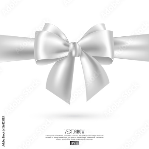 Realistic white bow and ribbon.
