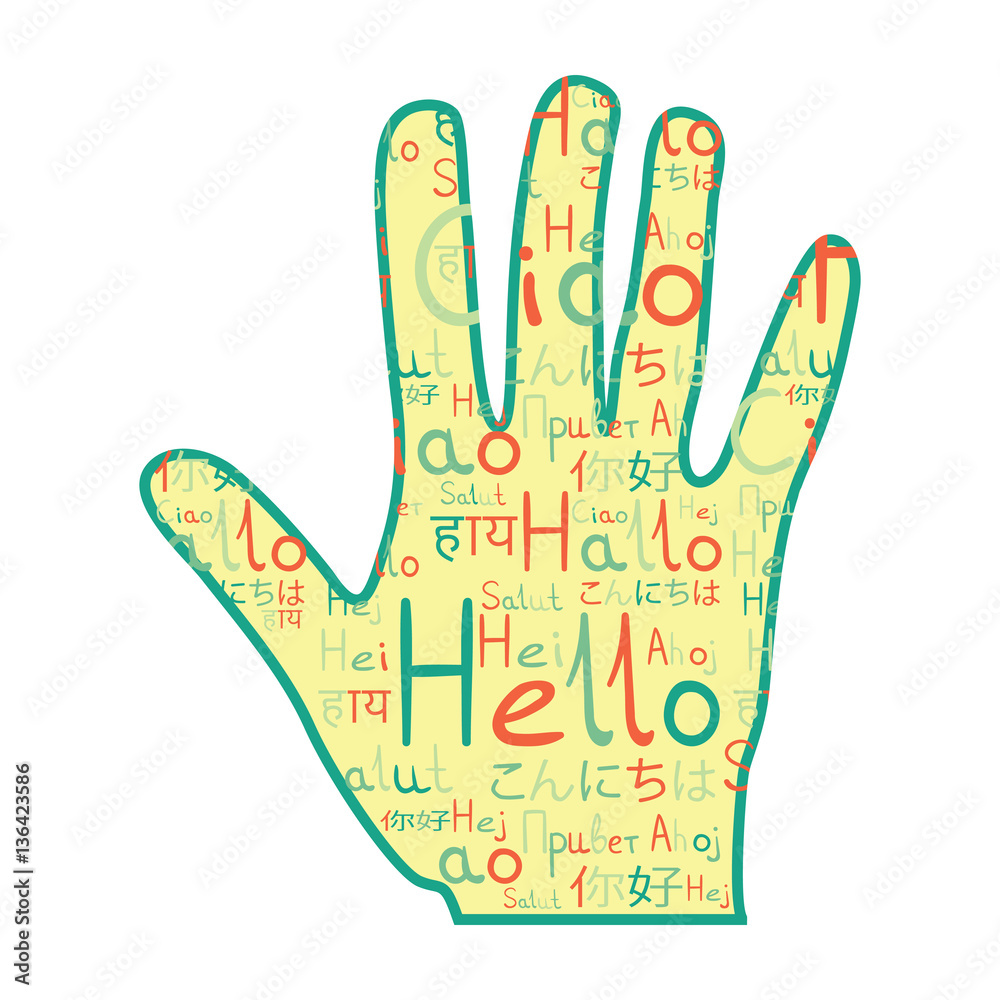Friendship hand hello and hi with hello pattern yellow Friendship hand hello and hi with hello pattern yellow