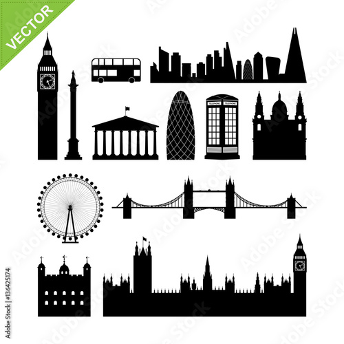 London, England landmark silhouettes vector