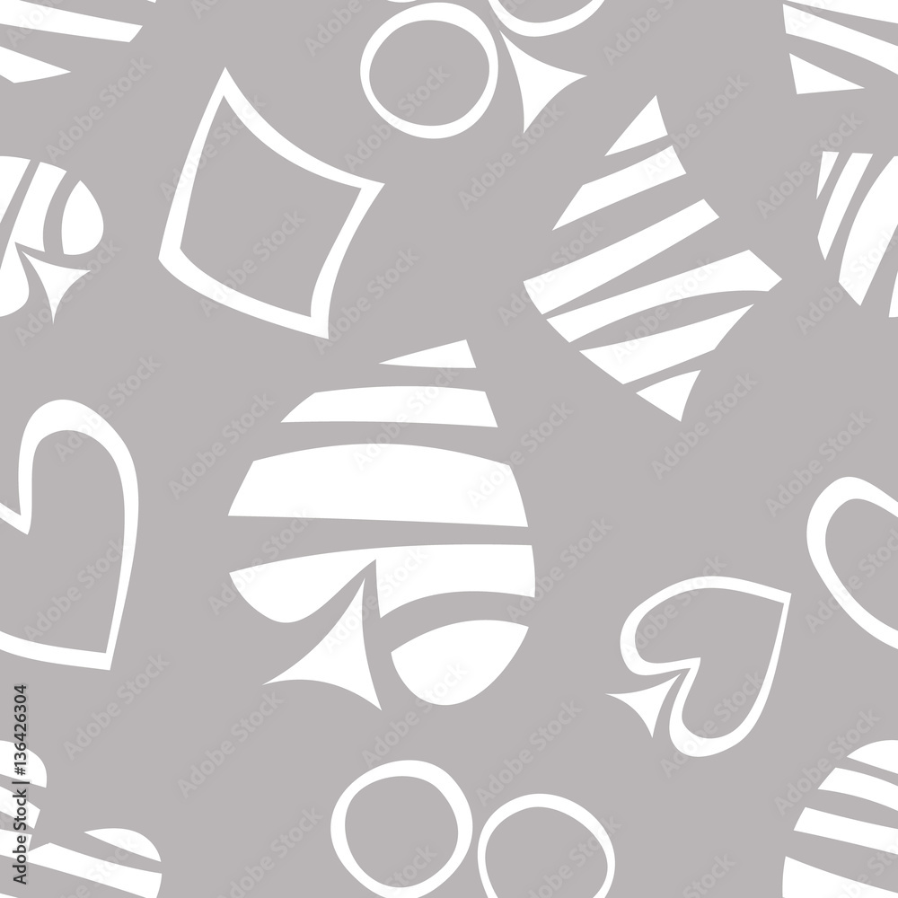 Seamless vector pattern with icons of playings cards. background with hand drawn symbols. Decorative repeat ornament. Series of Gaming and Gambling Seamless vector Patterns. Seamless vector pattern with icons of playings cards. background with hand drawn symbols. Decorative repeat ornament. Series of Gaming and Gambling Seamless vector Patterns.