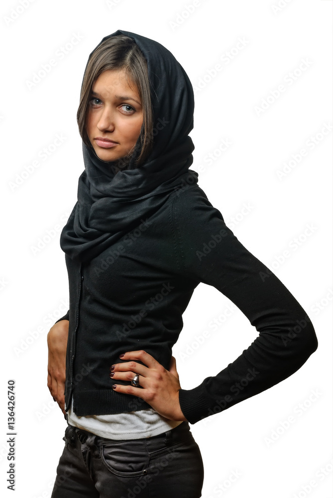 Young attractive woman with black scarf in studio Young attractive woman with black scarf in studio