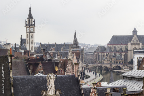 Architecture of streets of Ghent town6 Belgium in rainy day in winter