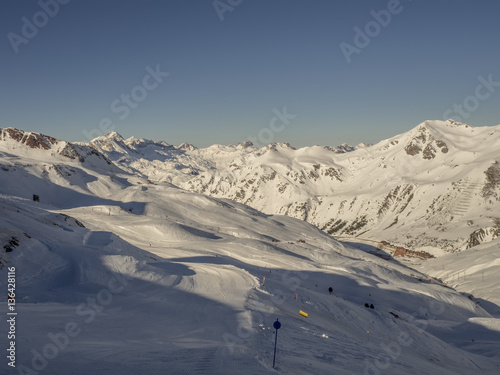 Astun ski resort winter landscape in Pyrenees Spain,  photo