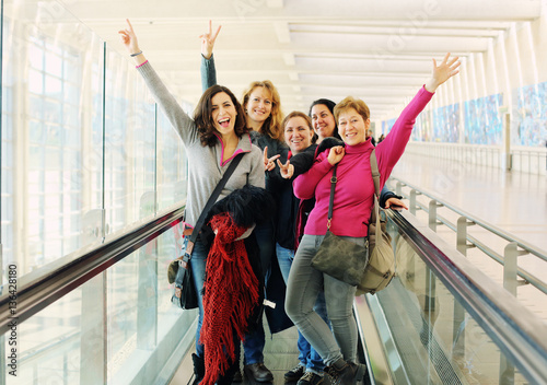 Portrait of beautiful five friends traveling together