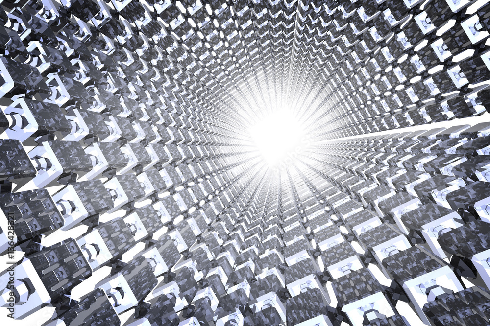 Abstract geometric background made of shining cubes going to perspective. 3d render Abstract geometric background made of shining cubes going to perspective. 3d render