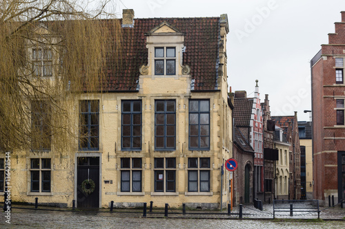 Architecture of streets of Ghent town6 Belgium in rainy day in winter