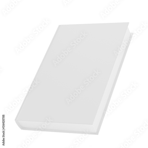 Blank vertical book cover template with pages in front side standing on white surface Perspective view. 3d rendering
