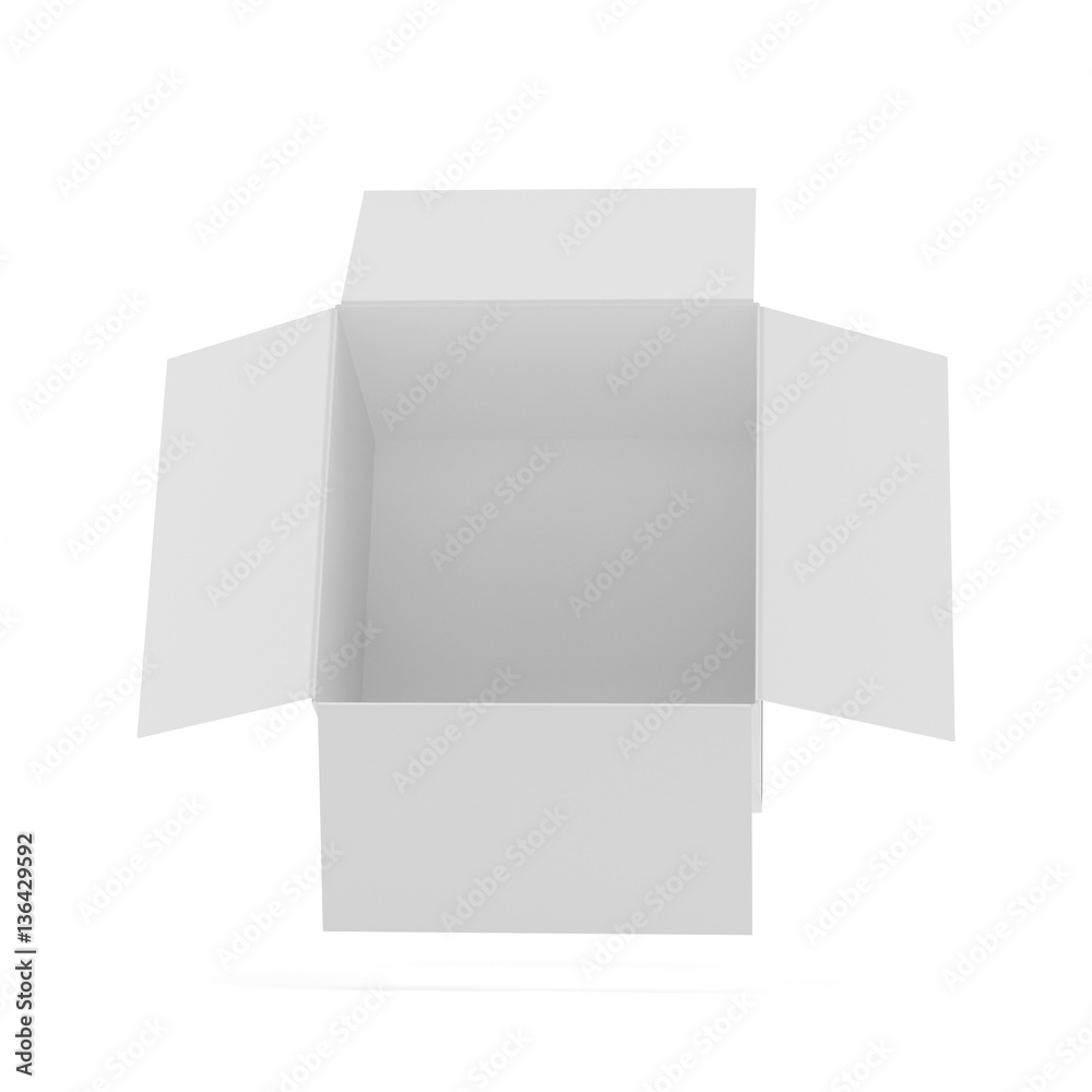Open cardboard box on white background. 3d rendering Open cardboard box on white background. 3d rendering