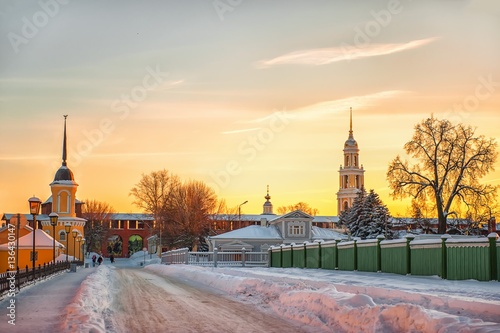 Kolomna's Kremlin at sunset in winter