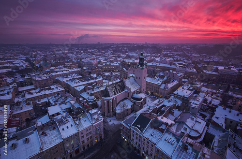 Sunset over the city Lviv