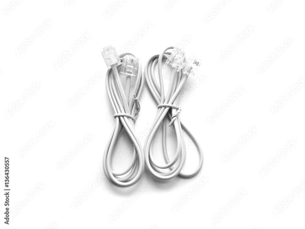 Closed up telephone cable (RJ-11) white background Closed up telephone cable (RJ-11) white background