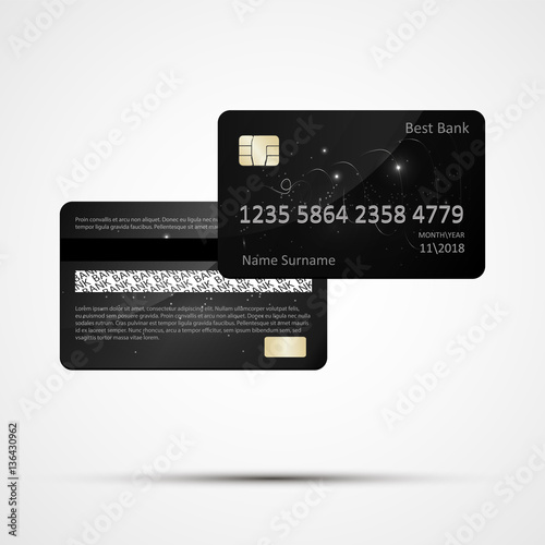 Black Credit card isolated on white background . Vector, eps 10. Credit card concept. Abstract design for business, payment, shopping malls, web, print.